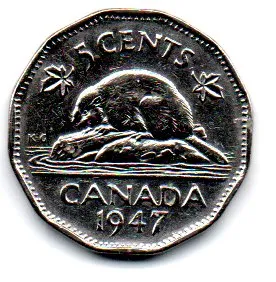 Canadá - 1947 - 5 Cents - Polida - C/ Arranhão