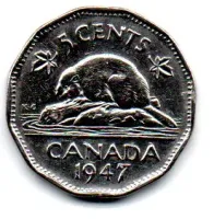 Canadá - 1947 - 5 Cents - Polida - C/ Arranhão