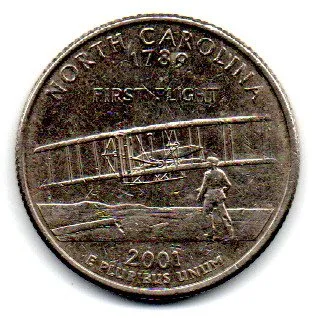 Estados Unidos - 2001P - 25 Cents - North Carolina - State Quarter Dollar