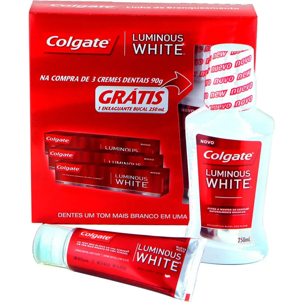Creme Dental Colgate LUMINOUS WHITE Leve 3 gratis Enxaguante Bucal colgate Luminous Imagem