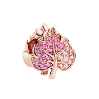 Berloque folha de cristais rose – em Prata925