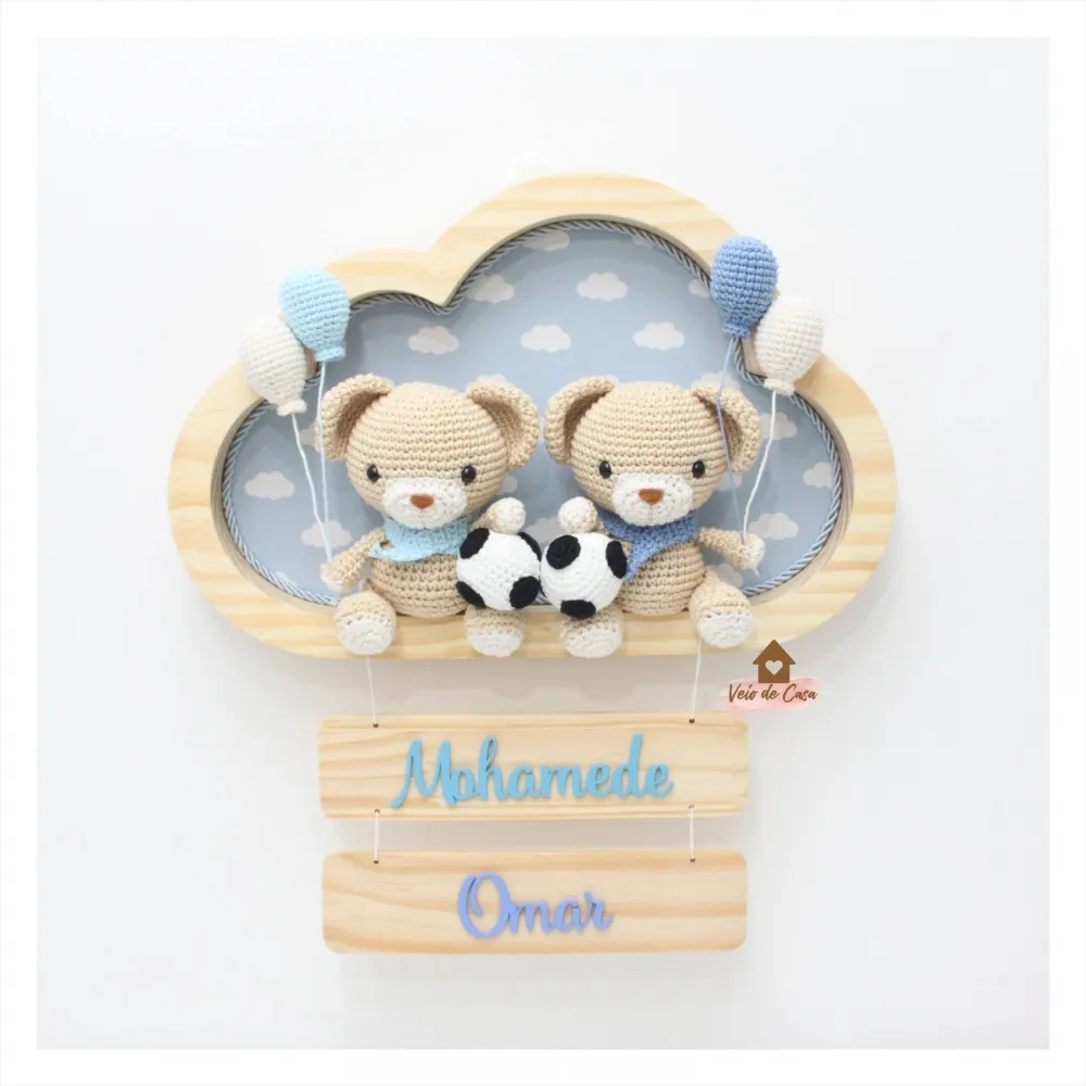 Ursinhos Gêmeos - 4 balões - Futebol - Nuvem G - Porta Maternidade