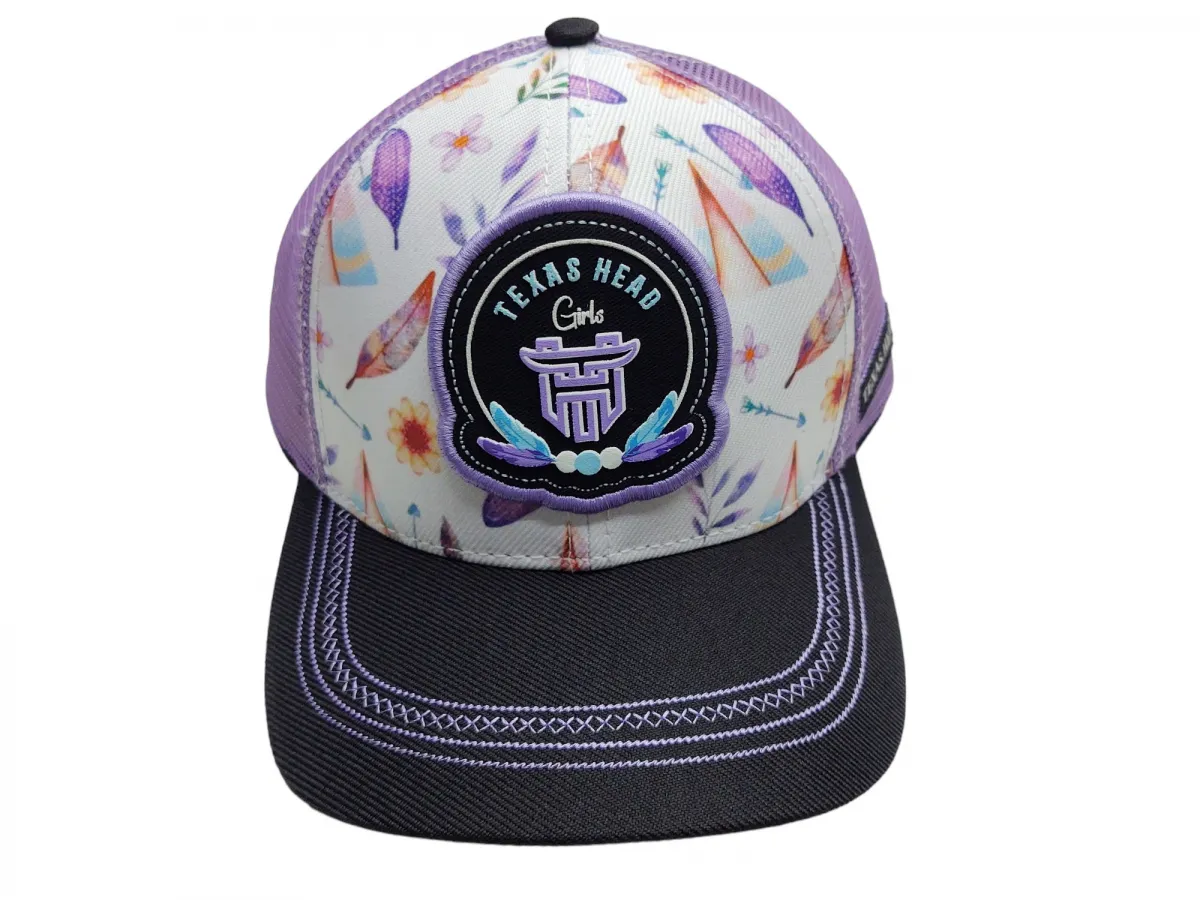 Ref: TH31 - Boné Texas Head Feminino - Cor Branco Florido Aba Preta.