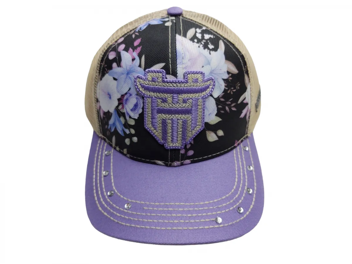 Ref: TH32 - Boné Texas Head Feminino - Cor Preto Aba Lilás.