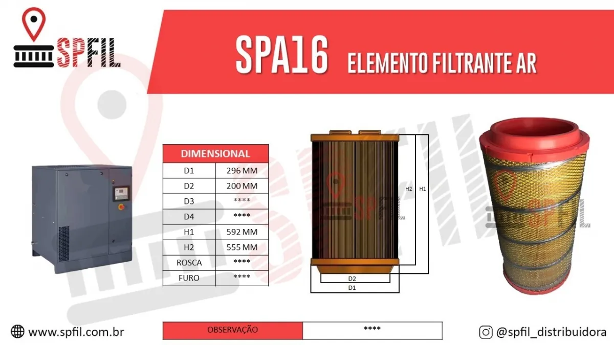 ELEMENTO FILTRANTE AR SPA16