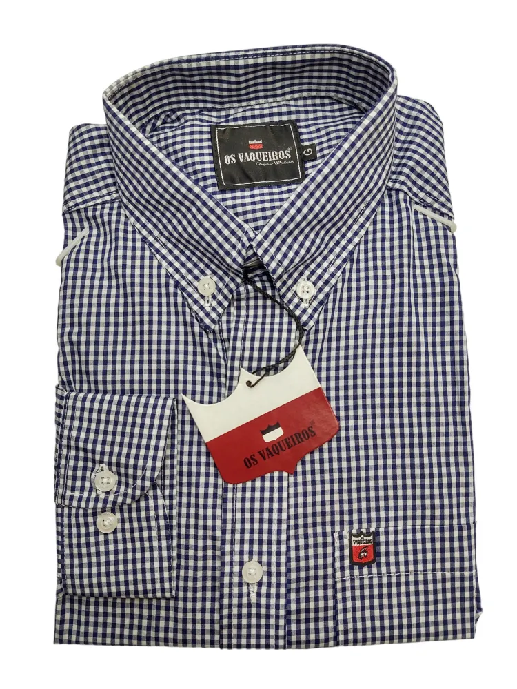 Ref: 39194 - Camisa Country Xadrez Azul/Branco - Os Vaqueiros - Manga Longa 