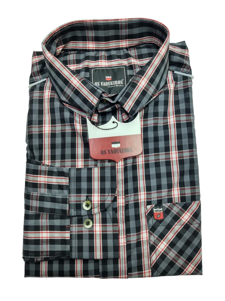 Ref: 39192 - Camisa Country Xadrez Preto/Grafite - Os Vaqueiros - Manga Longa 