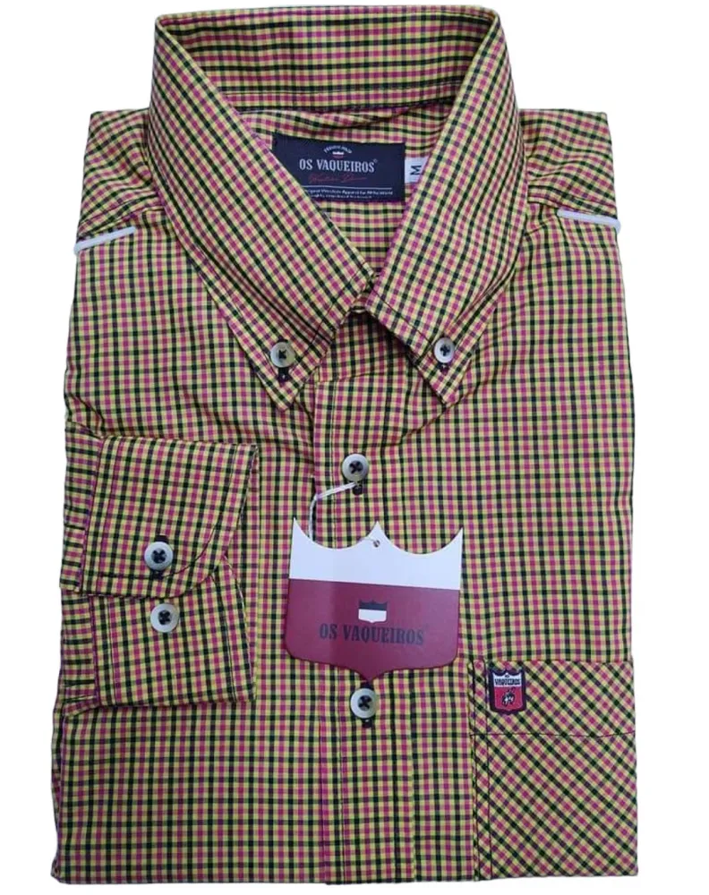 Ref: 39193 - Camisa Country Amarelo Xadrez - Os Vaqueiros - Manga Longa