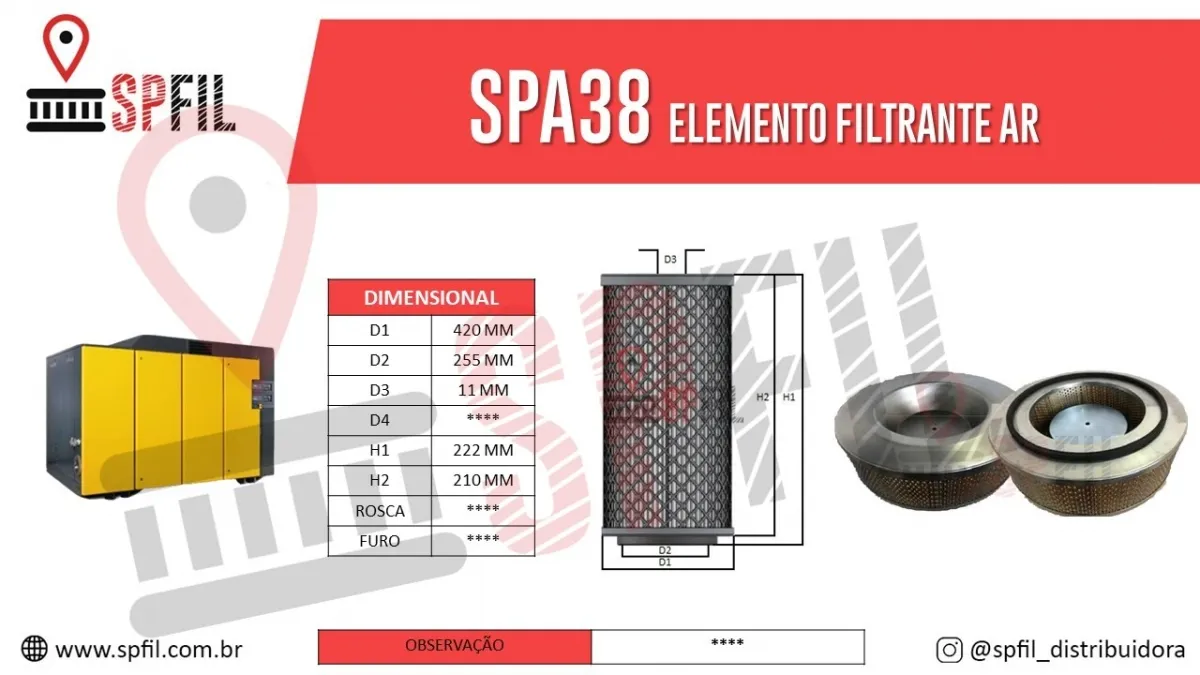 ELEMENTO FILTRANTE AR SPA38
