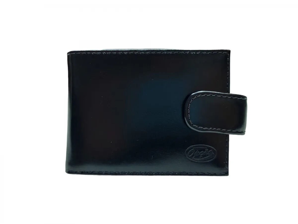 Ref: 9031 - Carteira de Couro Fecho de Botão Preta Imagem