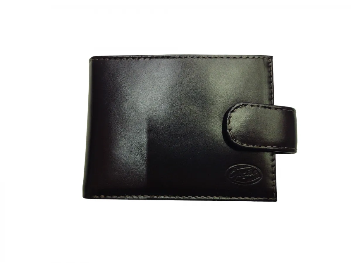 Ref: 9031 - Carteira de Couro Fecho de Botão Marrom Escuro