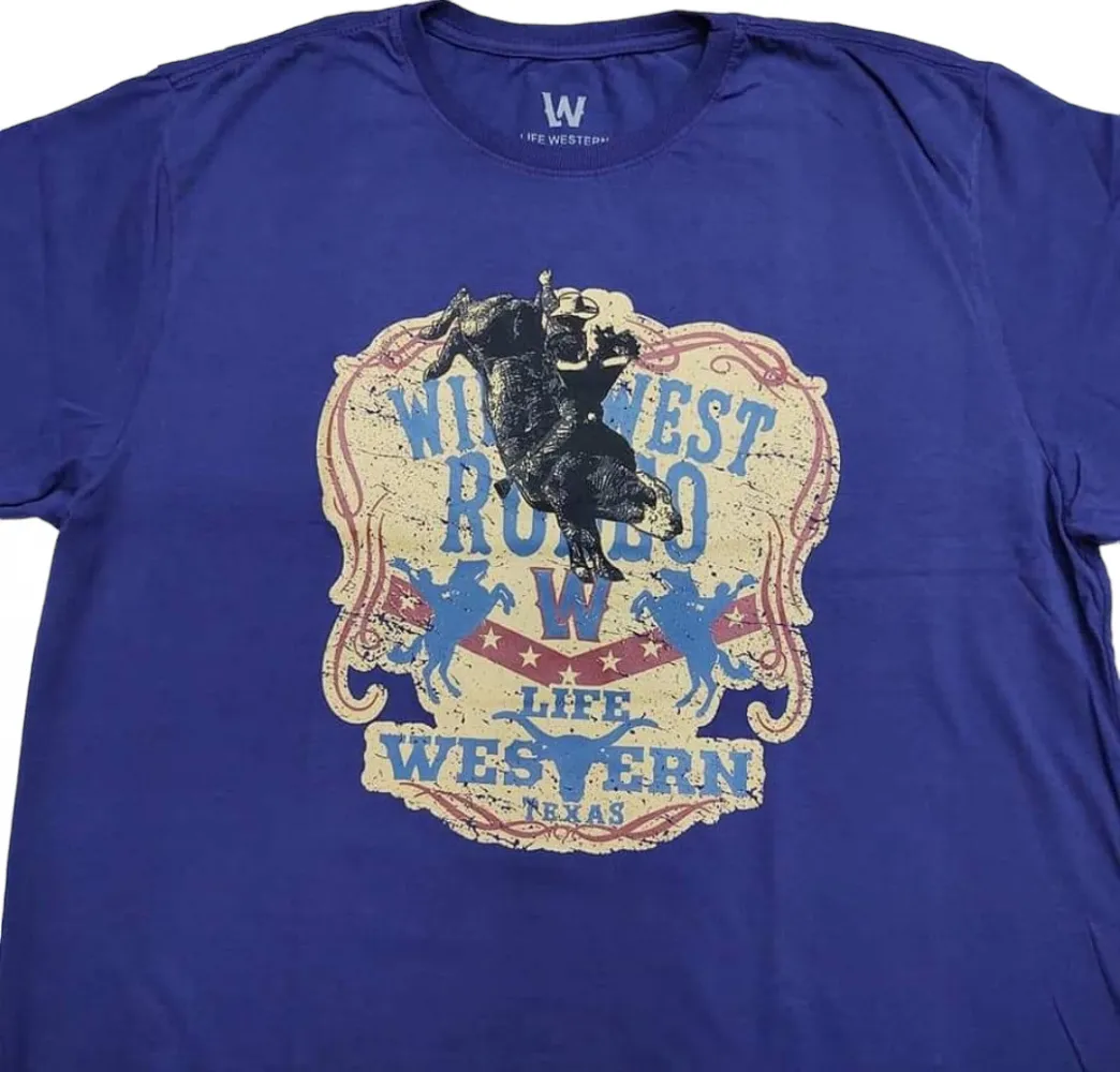 Ref: EST6 - Camiseta Country Life Western Touro Azul Marinho Imagem