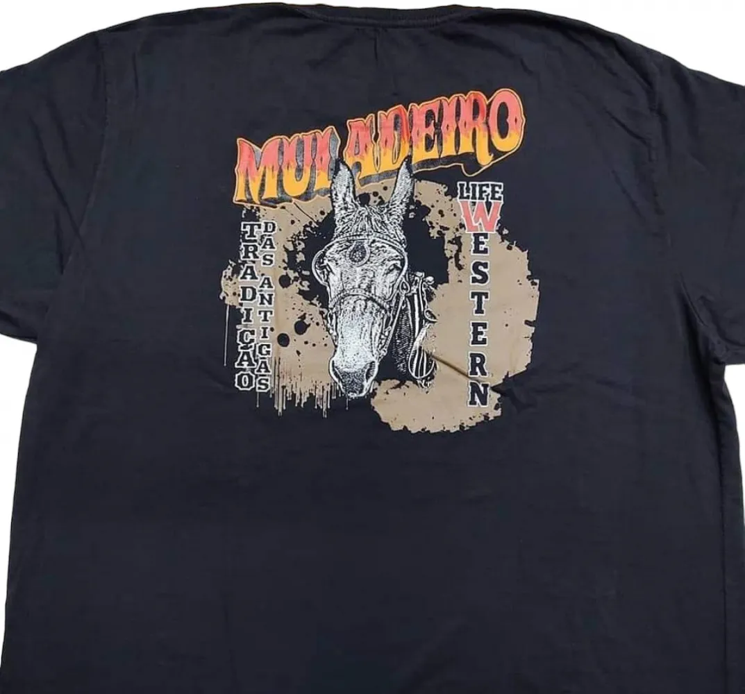 Ref: EST12 - Camiseta Country Life Western Muladeiro Preta Imagem