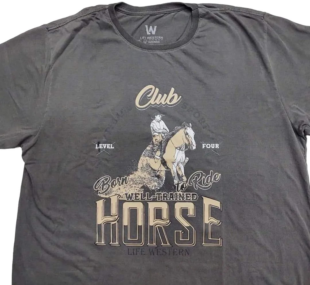 Ref: EST2 - Camiseta Country Life Western Club Horse Cinza Imagem