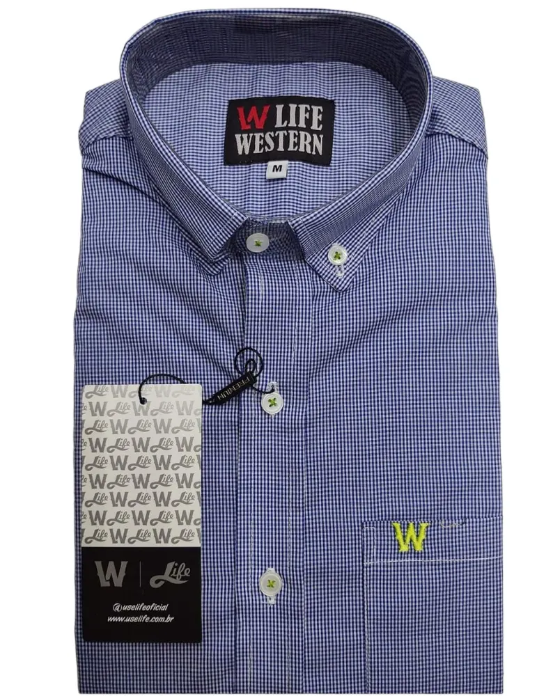 Ref: MC03 - Camisa Country Life Western Manga Curta Azul