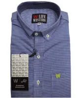 Ref: MC03 - Camisa Country Life Western Manga Curta Azul