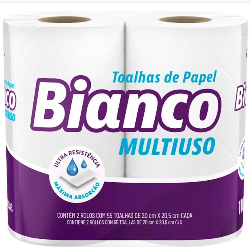 TOALHA DE PAPEL P/ COZINHA C/2 ROLOS - BIANCO 20CM X 20,5 CM