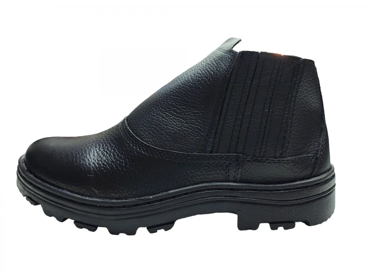 Ref: 1010G - Botina Elástico Couro Raspa Com Biqueira PVC 45 e 46