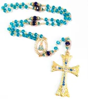 Terço Nossa Senhora Aparecida  Premium dourado cristais azul