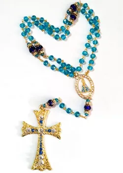 Terço Nossa Senhora Aparecida  Premium dourado cristais azul - Foto 2