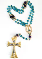 Terço Nossa Senhora Aparecida  Premium dourado cristais azul - Foto 2