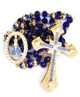 Terço Nossa Senhora Aparecida  Premium dourado cristais azul - Foto 3