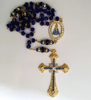 Terço Nossa Senhora Aparecida  Premium dourado cristais azul - Foto 5