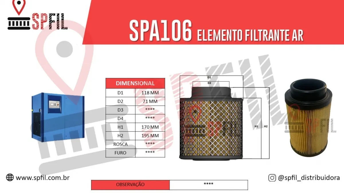 ELEMENTO FILTRANTE AR SPA106