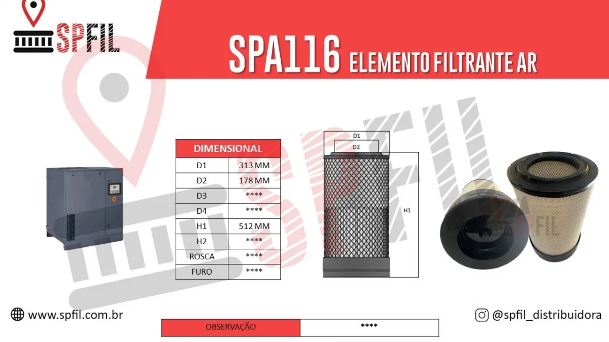 ELEMENTO FILTRANTE AR SPA116