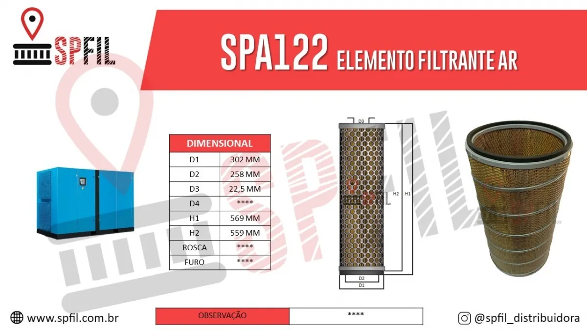 ELEMENTO FILTRANTE AR SPA122