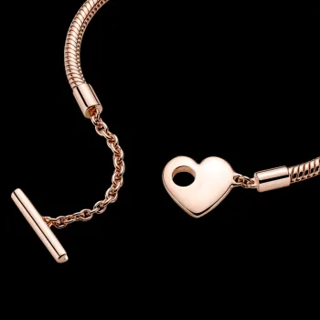 Bracelete Moments Fecho T Coracao Rose – Inspiração Pandora - Foto 2