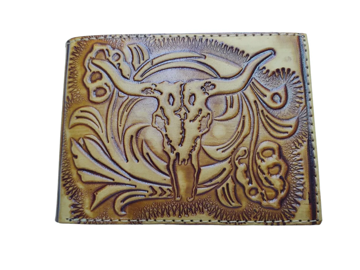 Ref: 9014 A - Carteira Country Cabeça de Boi Clara