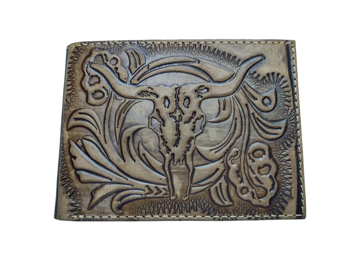 Ref: 9014 B - Carteira Country Cabeça de Boi Escura Imagem