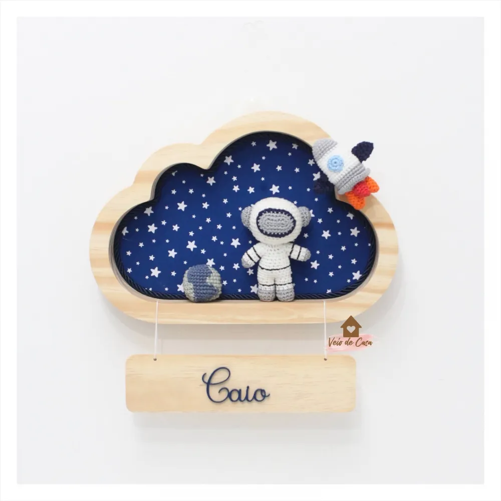 Astronauta + Planeta Terra + Foguete - Nuvem P - Porta Maternidade