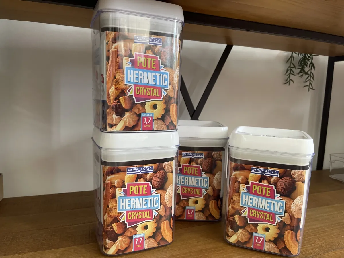 Kit com 4 Potes Hermeticos Crystal 1,7L