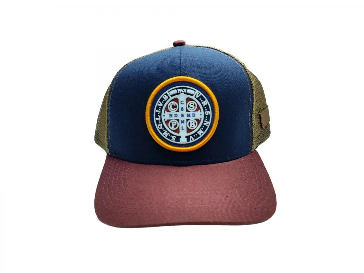 Ref: TH003 - Boné Texas Head Medalhão de São Bento - Cor Azul Marinho Aba Vinho Imagem