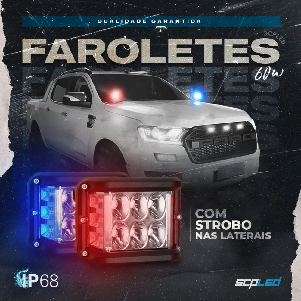 Par Farol Milha Led 36w C/Strobo/ sinaleira AZUL/VERMELHO