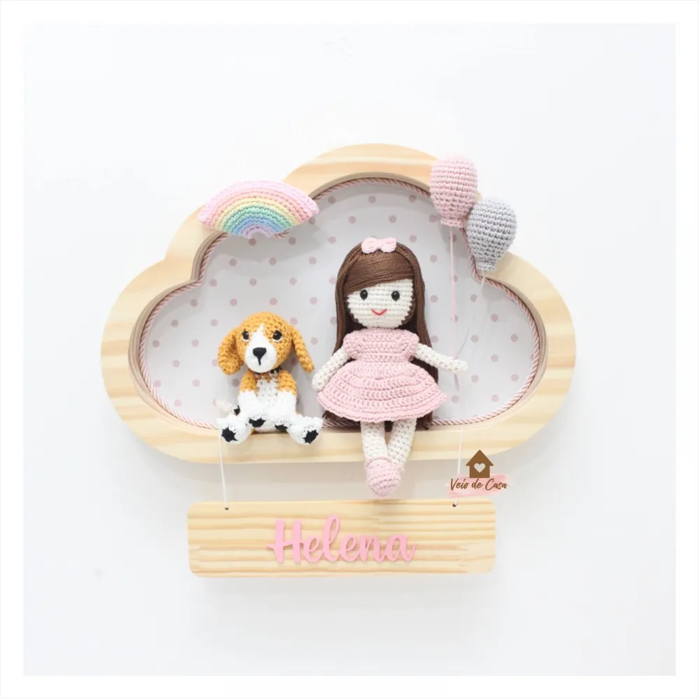 Boneca - Cabelo Liso - Com Pet e Arco-íris - Nuvem M - Porta Maternidade