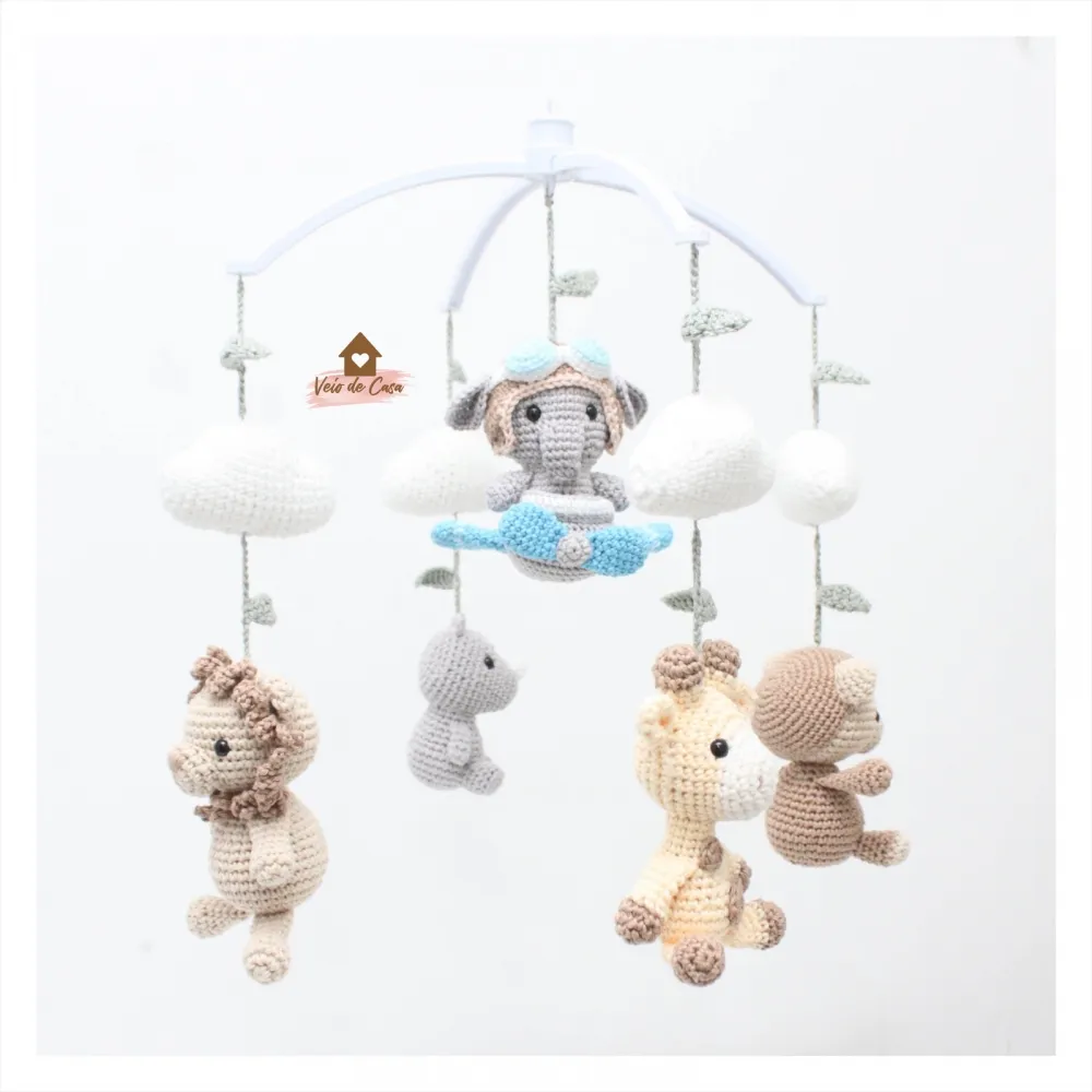 Móbile Safári + Nuvens - Com folhinhas - Elefante no Avião Imagem