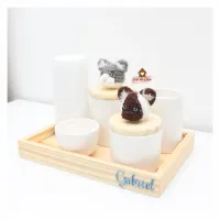Pets - Kit Higiene - 6 peças - Bandeja Madeira  - Garrafa P - Foto 2