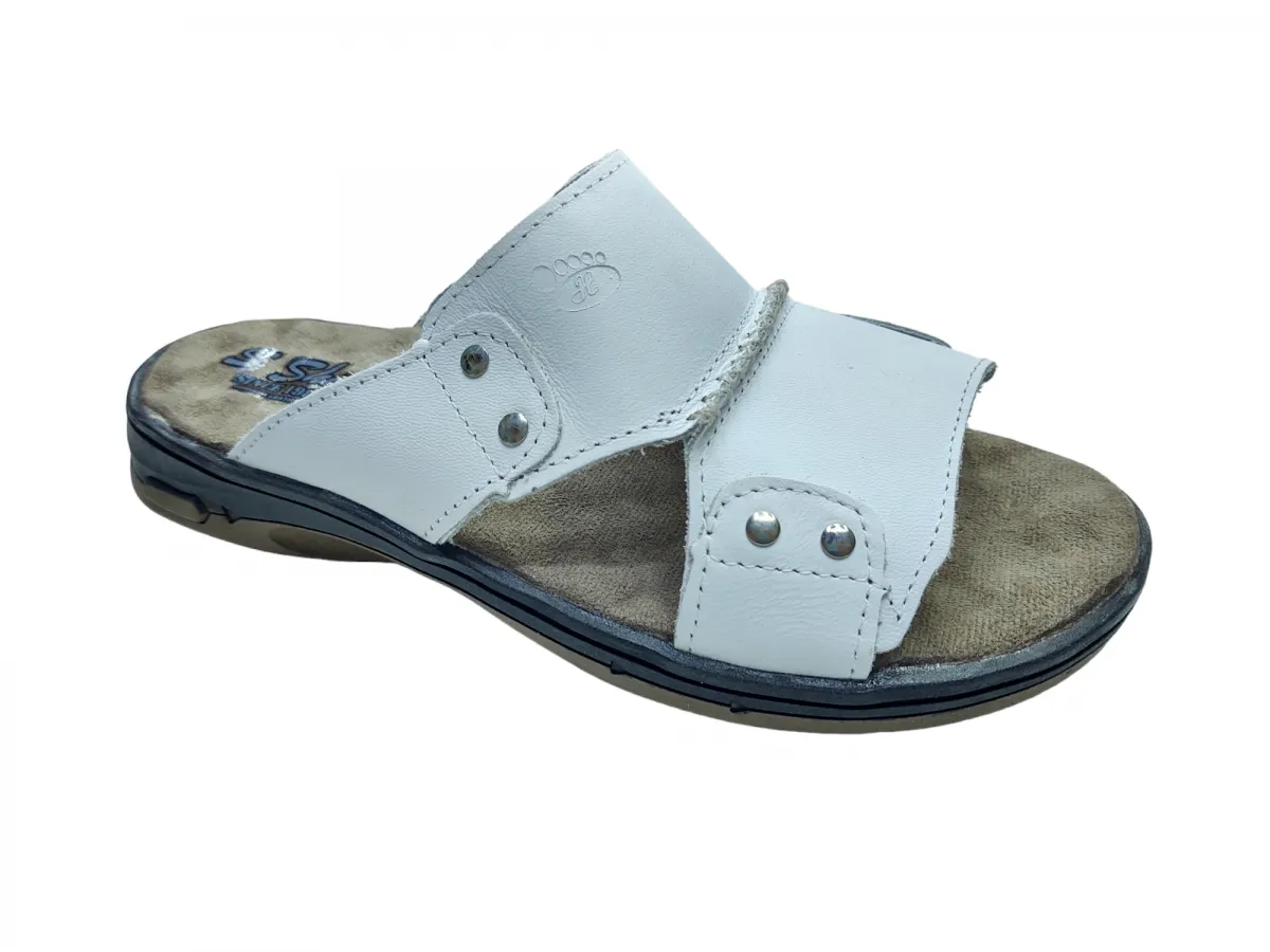Lander - Ref: 734 - Chinelo em Couro Hurkus/Monge Branco