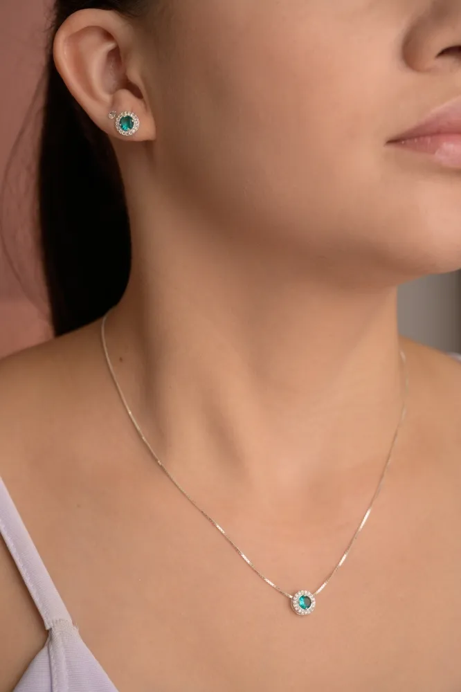 Conjunto de Prata 950 -  Redondo Azul Tiffany - CJT301