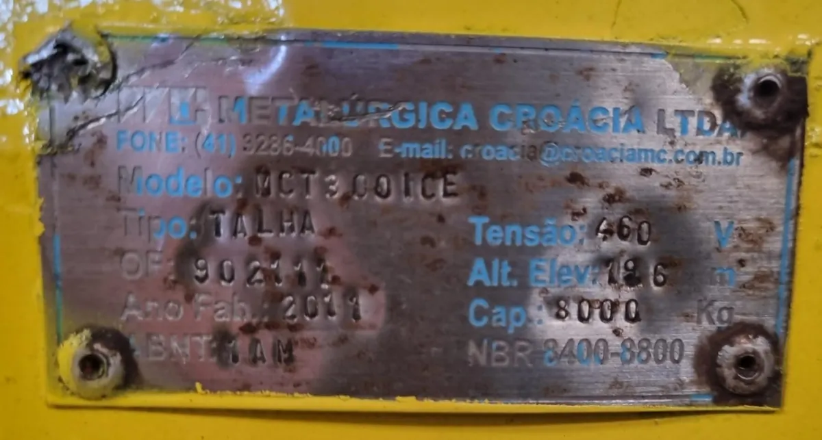 Talha elétrica Croácia 8 Ton  40 CV com painel e Viga de 45cm/18