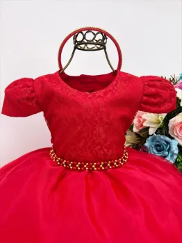 Vestido Festa Vermelho + Tiara Strass - Foto 2