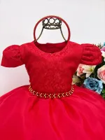 Vestido Festa Renda Vermelho + Tiara Strass - Foto 2