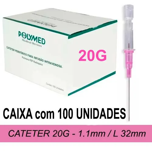 Cateter POLYMED 20G - CAIXA com 100 Unidades