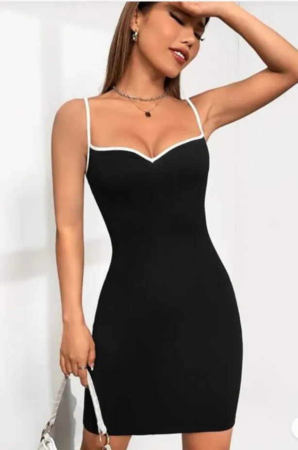 Vestido cami apertado ligação de contraste Imagem