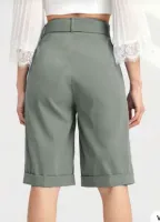 SHEIN Mulvari Sólido Bainha Enrolada Shorts De Cintura - Foto 3