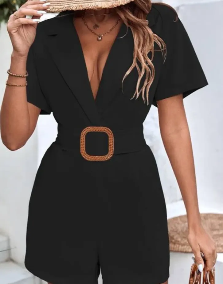 SHEIN Frenchy Macacão pescoço de lapela bolso inclinado com cinto