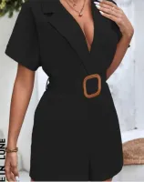 SHEIN Frenchy Macacão pescoço de lapela bolso inclinado com cinto - Foto 2